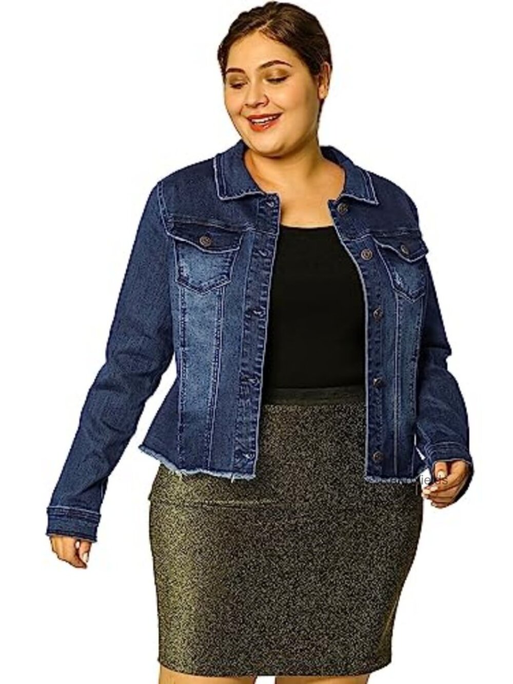 Plus Size Denim Jacket Frayed Fringe Distressed Western